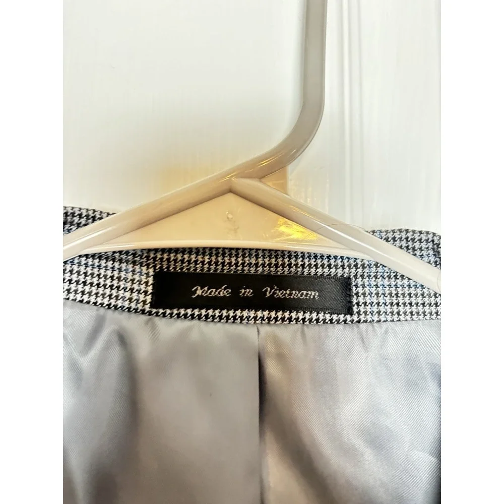 Chaps Men's 46R Windowpane Sport‎ Coat Blazer Jacket Gray Blue Business Classic